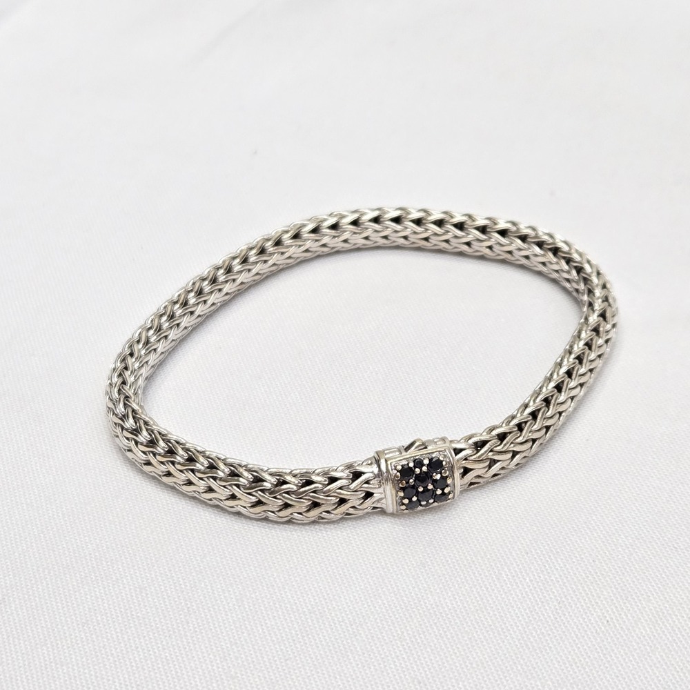 John Hardy Icon Bracelet Sterling Silver Black Sapphire‎ Gemstones 7.25"x7mmx5mm